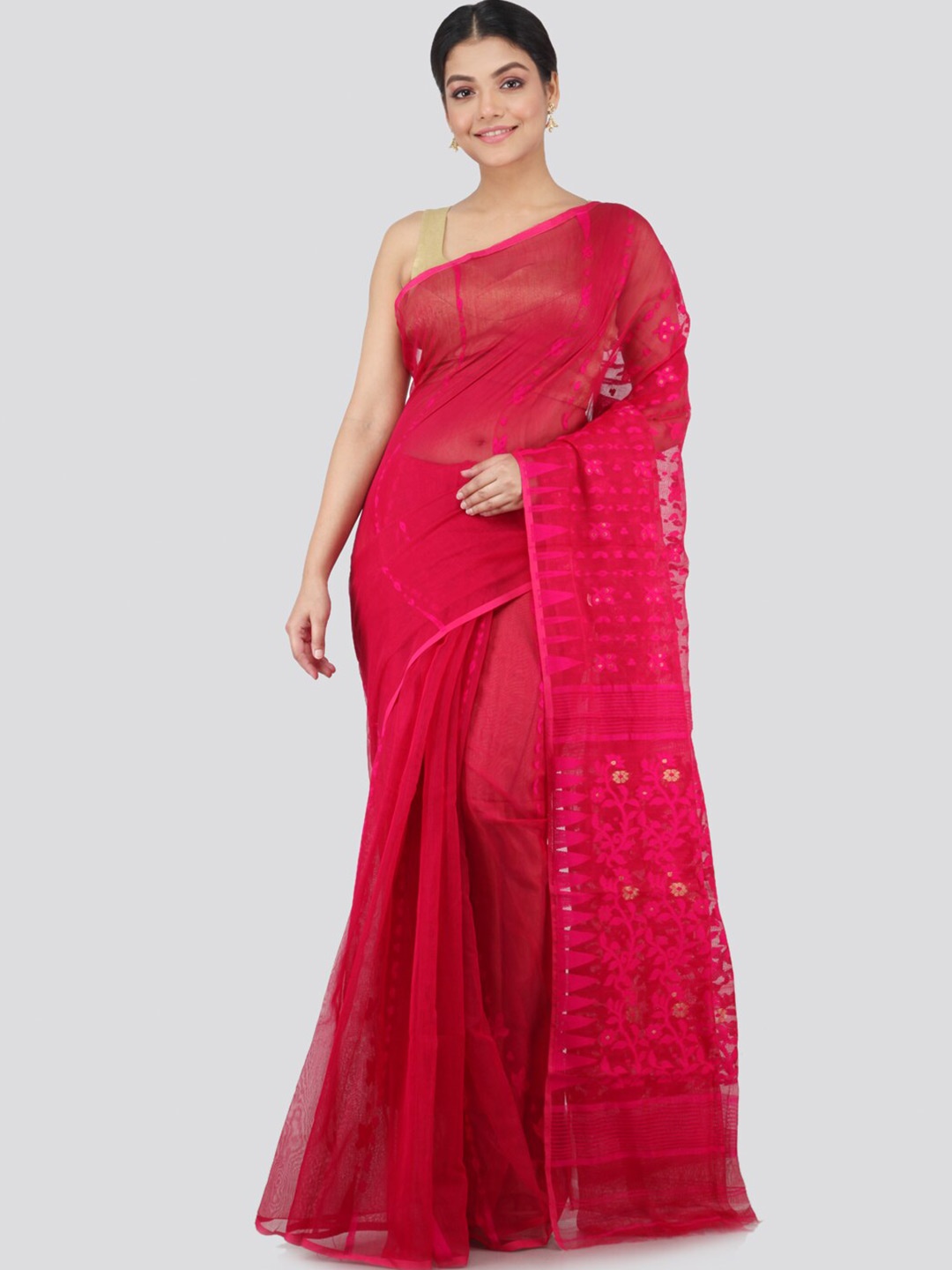 

PinkLoom Pink Woven Design Pure Cotton Jamdani Saree