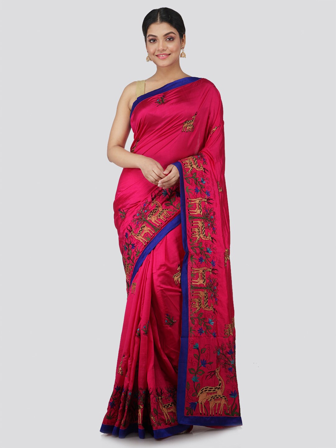 

PinkLoom Fuchsia Pink & Green Floral Pure Silk Saree