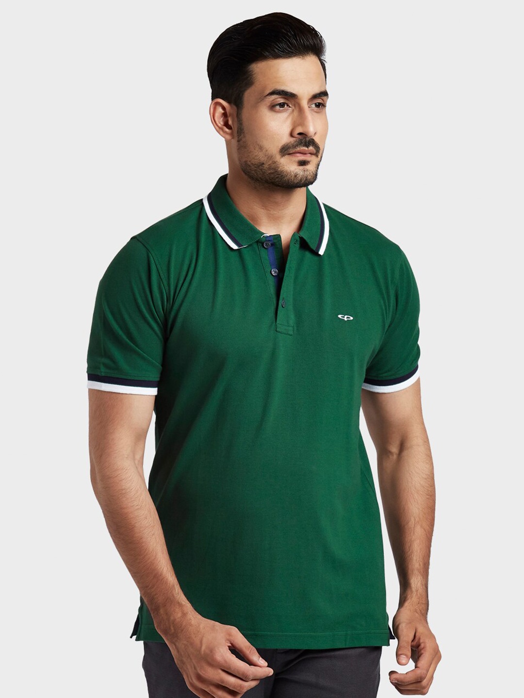

ColorPlus Men Green Polo Collar Cotton T-shirt