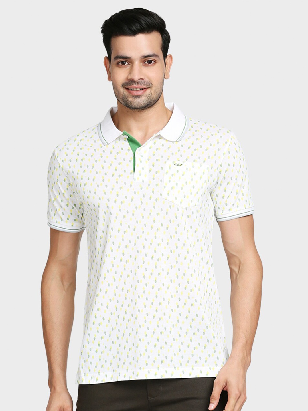 

ColorPlus Men Yellow & White Printed Polo Collar Pockets T-shirt
