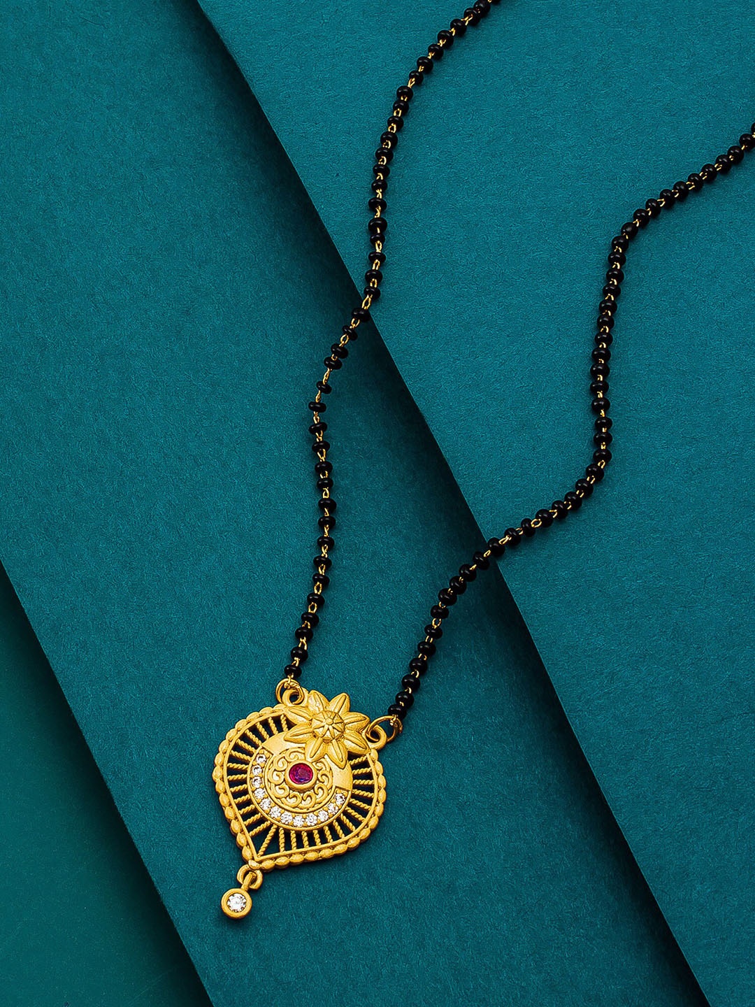 

aadita Gold-Plated Black Beaded Mangalsutra