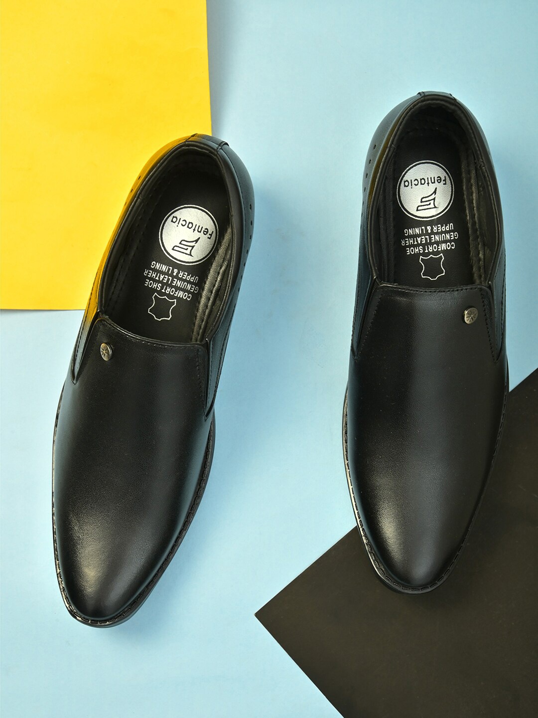 

Fentacia Men Black Genuine Leather Slip-On Formal Shoes