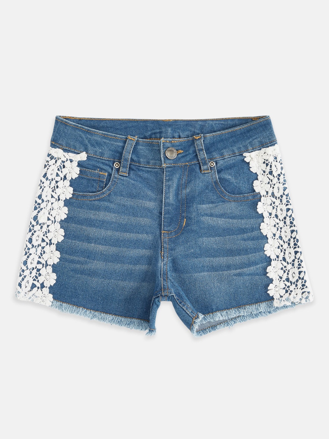 

Pantaloons Junior Girls Blue Washed Denim Shorts With Lace Detail