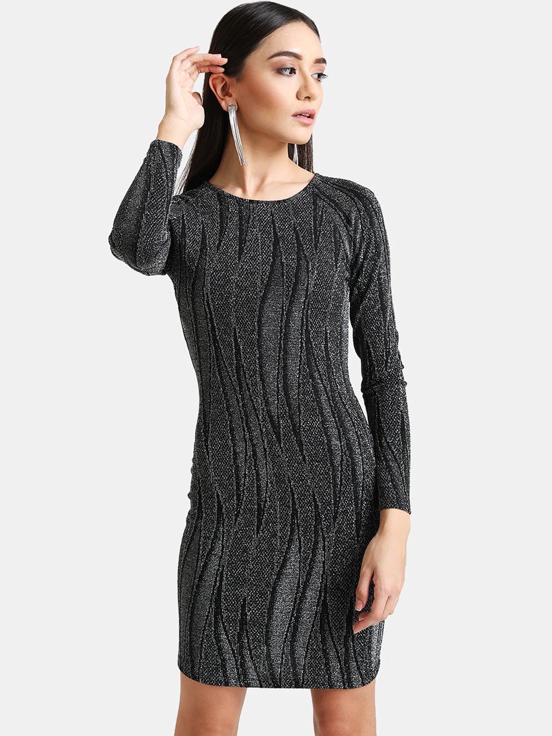 

Kazo Women Black & Silver-Toned Bodycon Dress