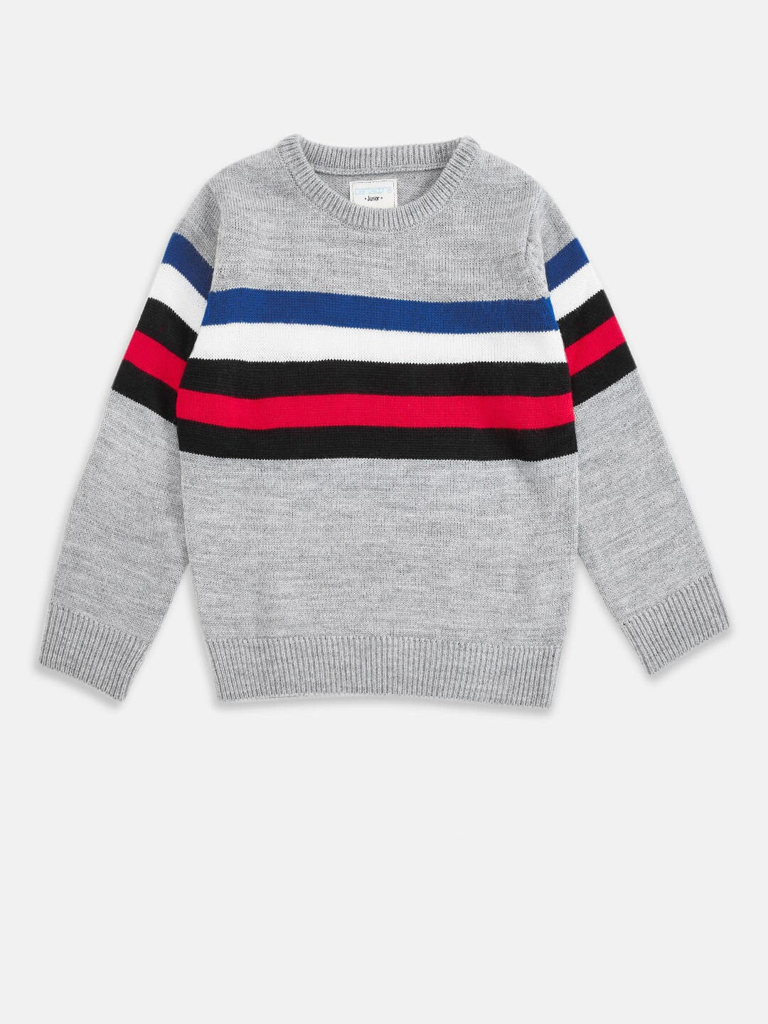 

Pantaloons Junior Boys Grey Melange & Red Colourblocked Pullover
