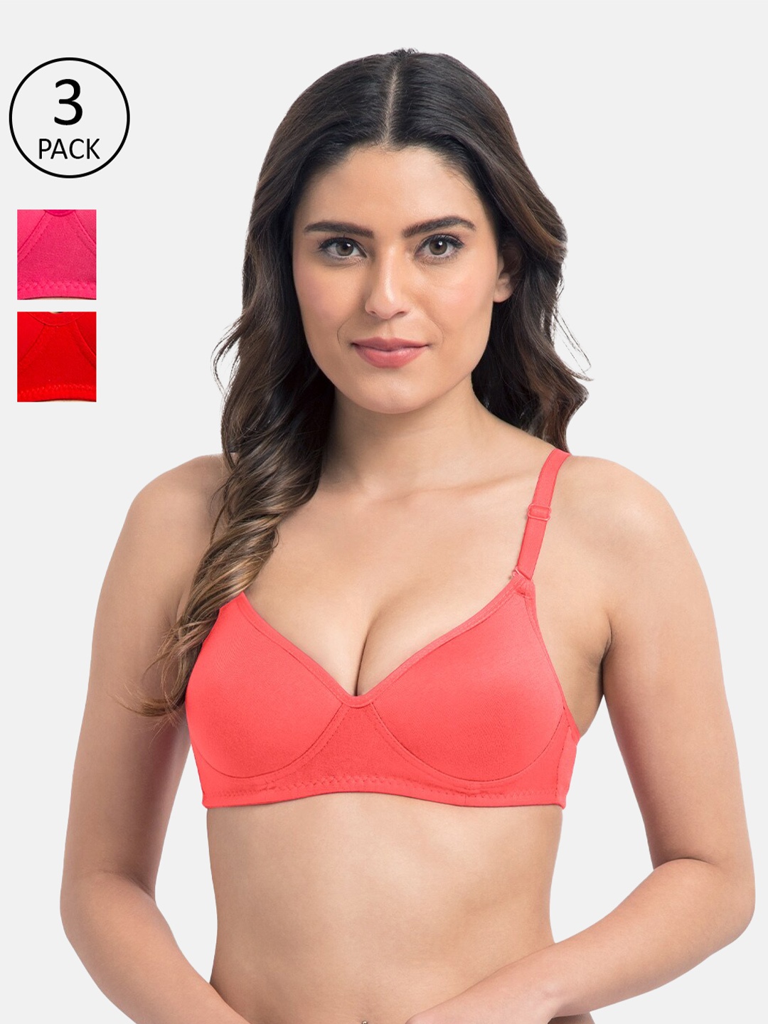 

KOMLI Pack Of 3 Coral Pink Lightly Padded T-shirt Bra K-9555-3PC-CRL-DPK-RD