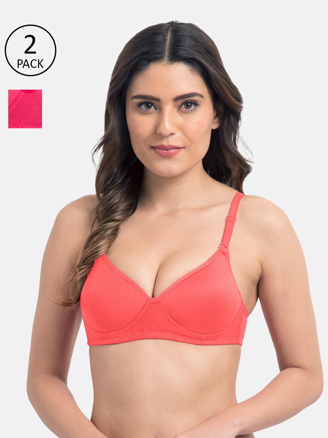 

KOMLI Pack Of 2 T-shirt Bra Lightly Padded K-9555-CRL-2PC, Coral