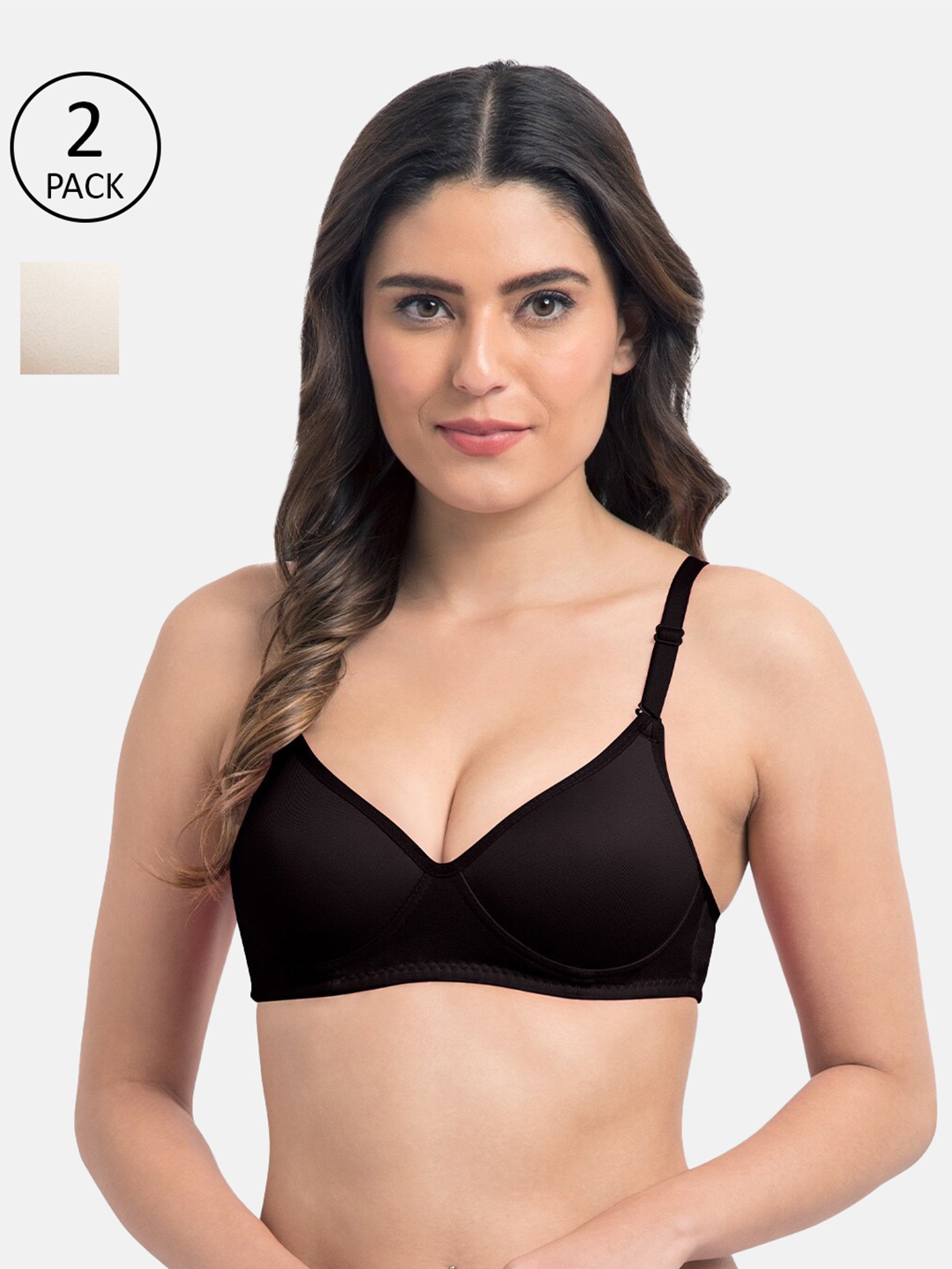 

KOMLI Pack Of 2 Black & Off White Lightly Padded T-shirt Bra