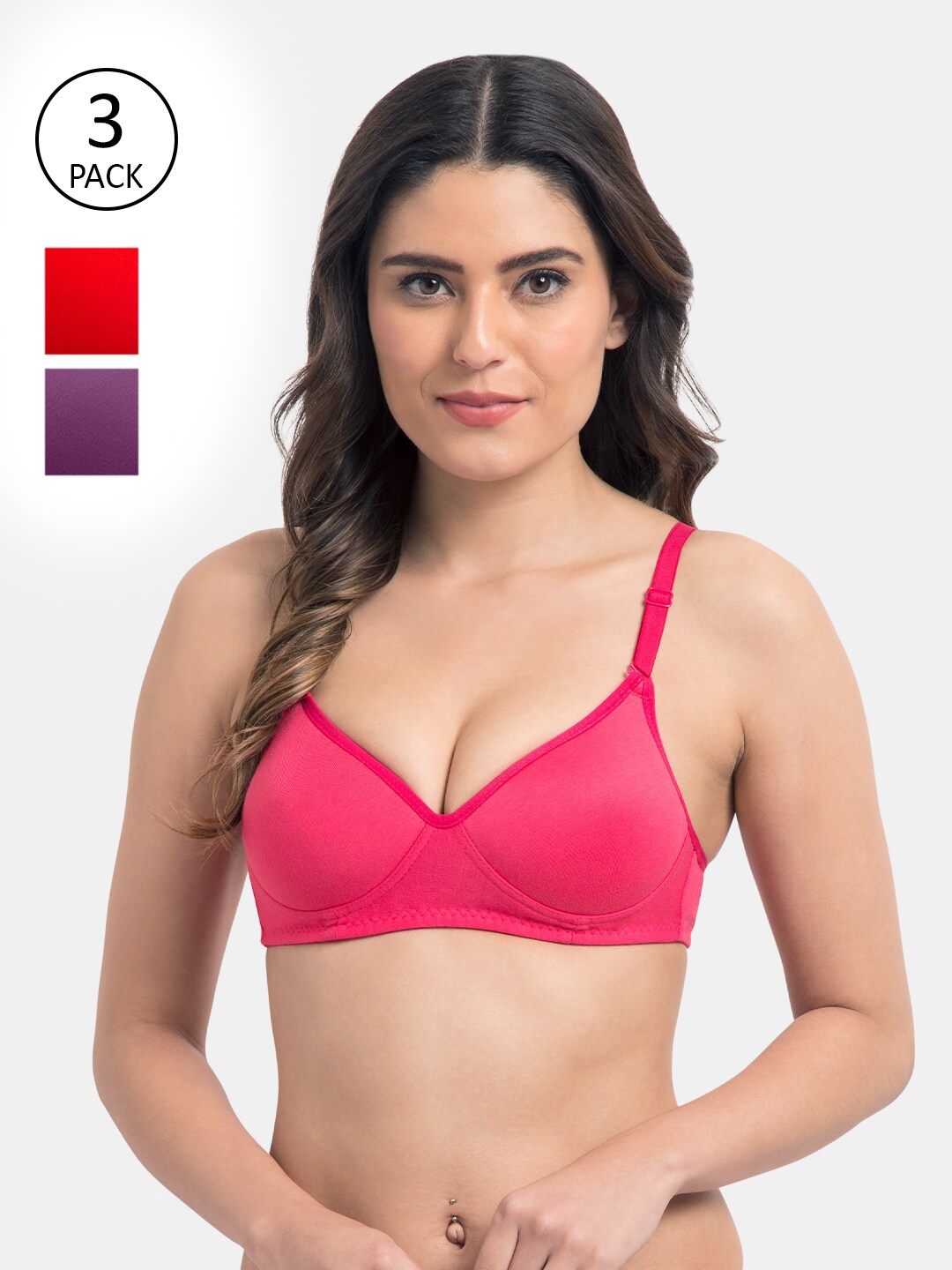 

KOMLI Pack of 3 Lightly Padded T-shirt Bra, Pink