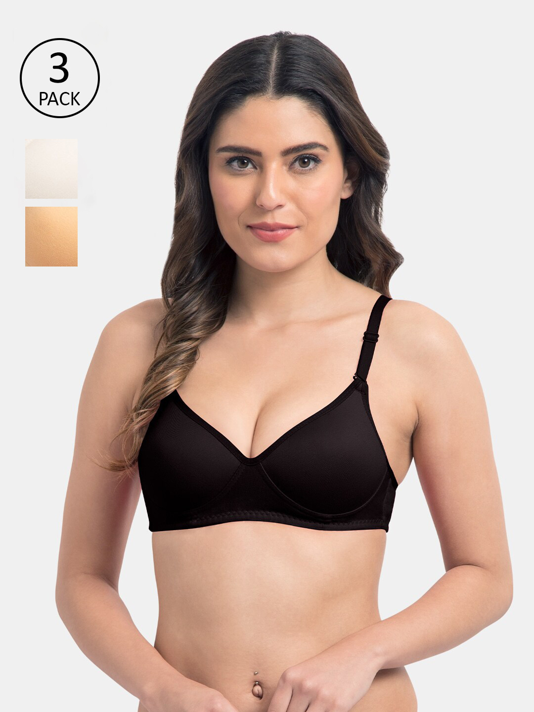 

KOMLI Pack of 3 T-shirt Bra - Lightly Padded, Black