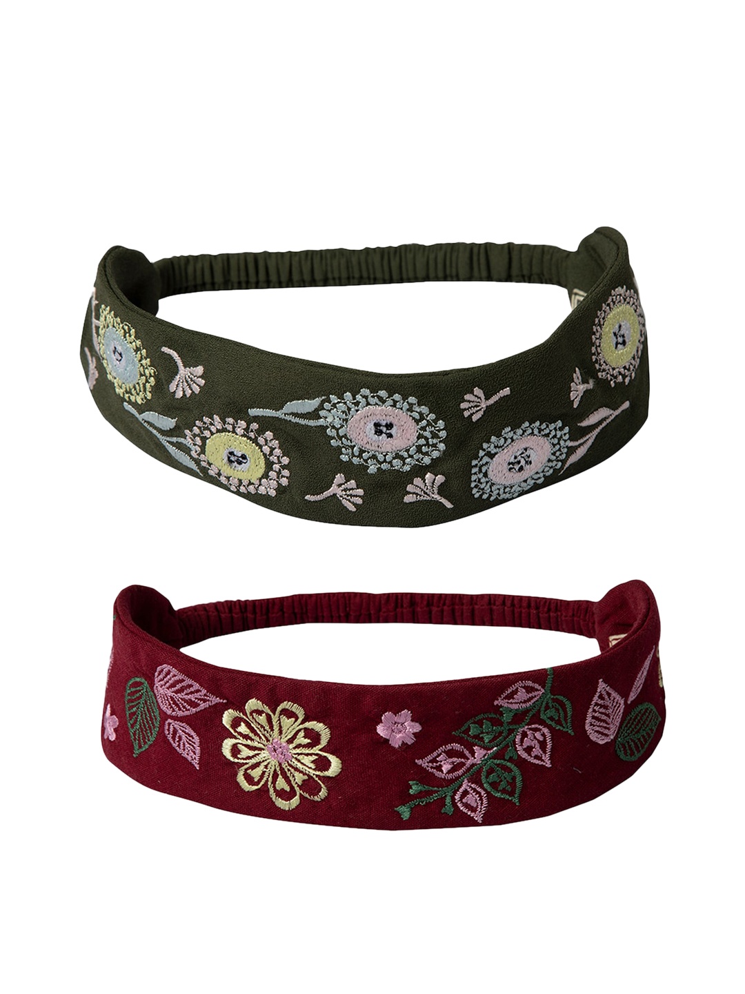 

DEEBACO Women Maroon & Olive Green Set of 2 Hairband