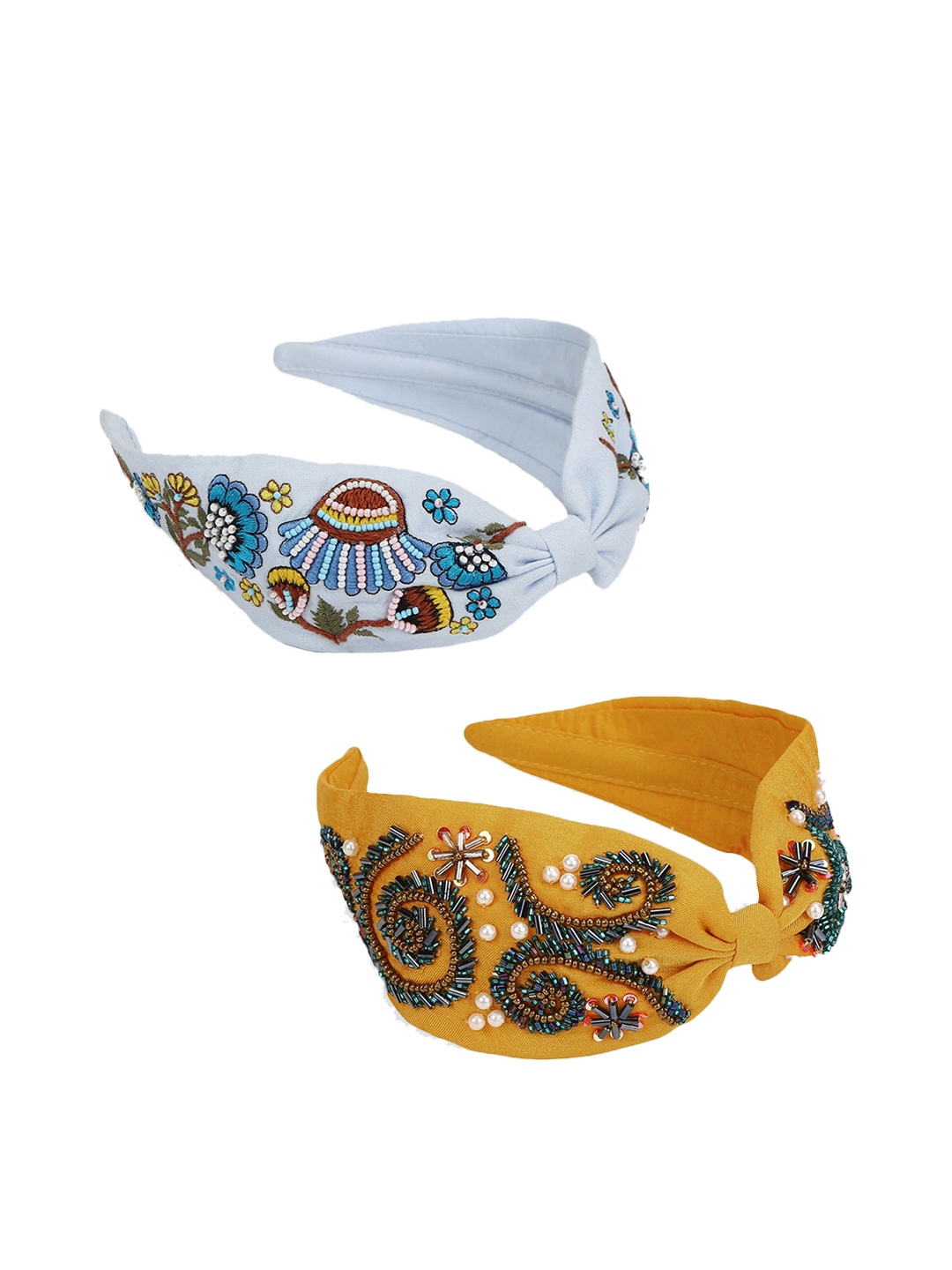 

DEEBACO Women Blue & Yellow Set of 2 Embellished Hairband