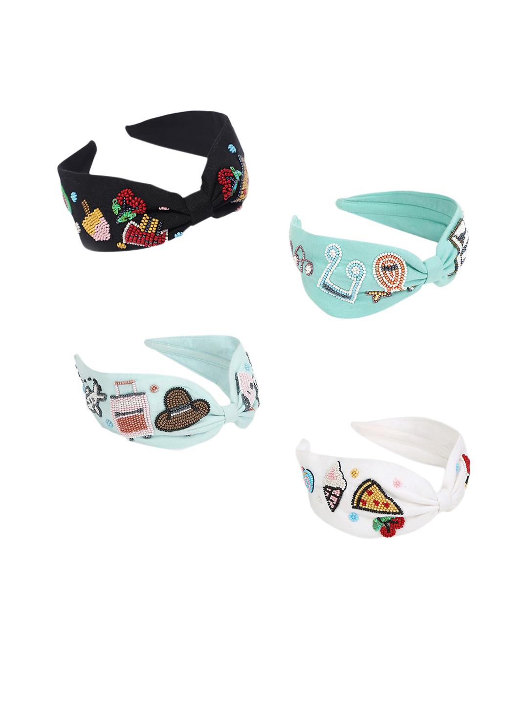 

DEEBACO Women White & Black Set of 4 Embellished Hairband