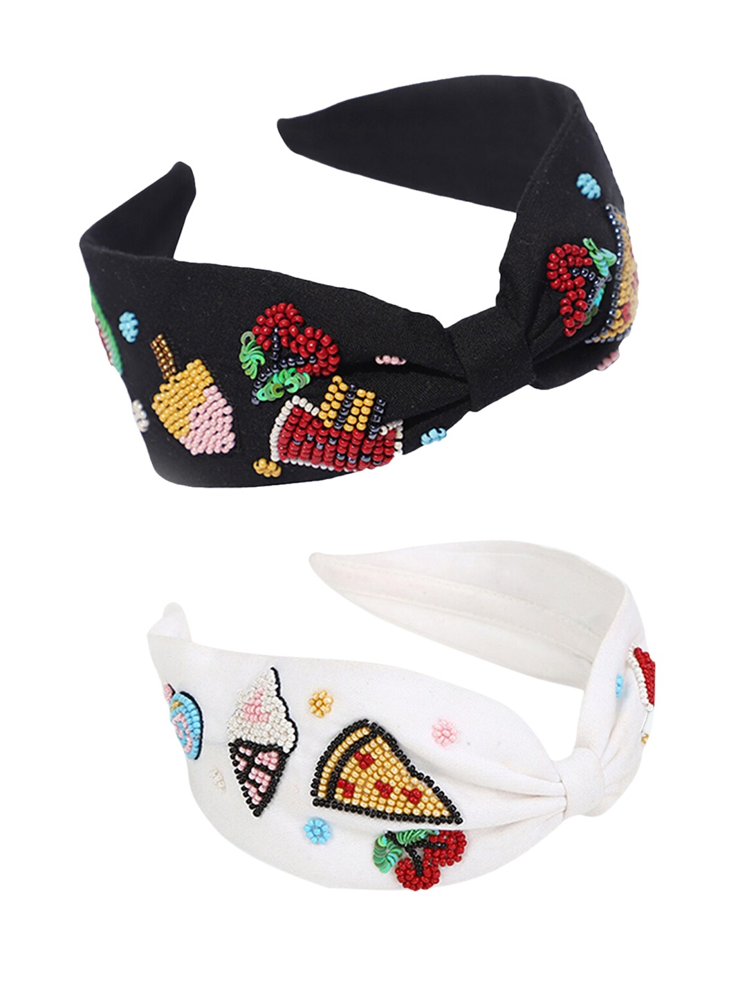 

DEEBACO Women White & Black Set of 2 Embellished Hairband