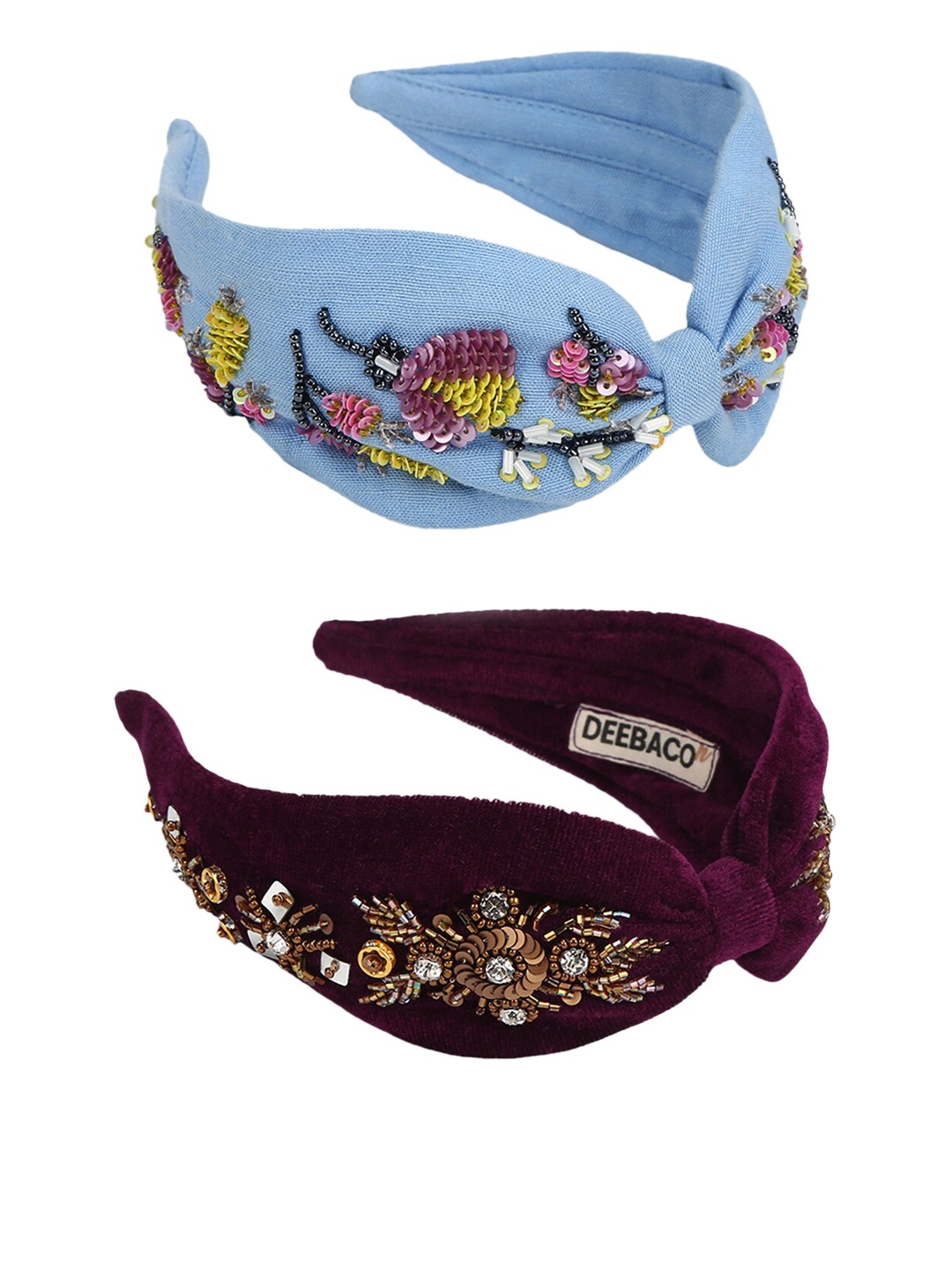 

DEEBACO Women Blue & Maroon Set of 2 Embellished Hairband