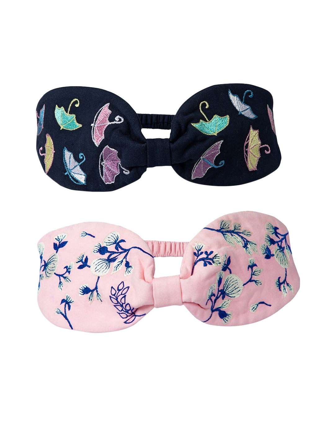 

DEEBACO Women Set of 2 Navy Blue And Pink Embroidered Hairband