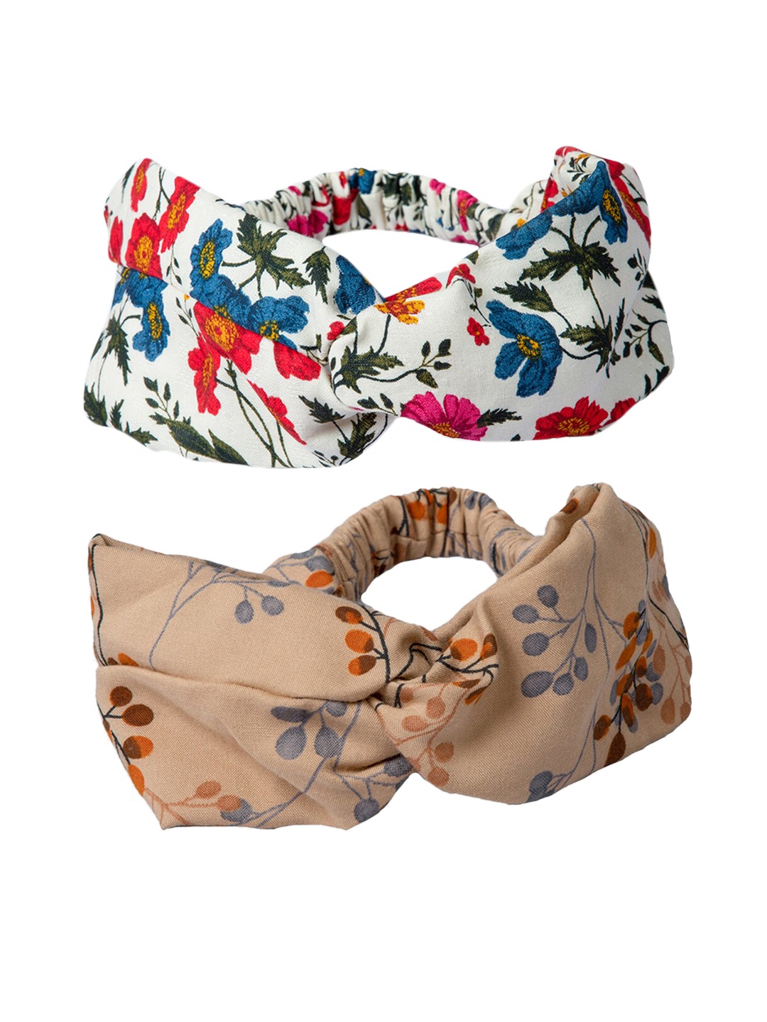 

DEEBACO Women Set of 2 Brown And White Printed Hairband