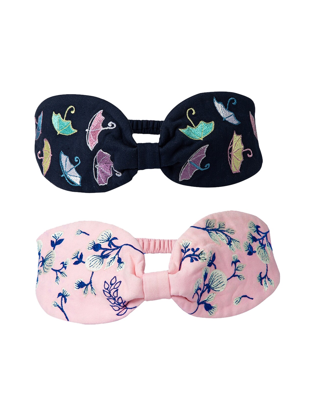 

DEEBACO Women Set of 2 Navy Blue & Pink Embellished Headband