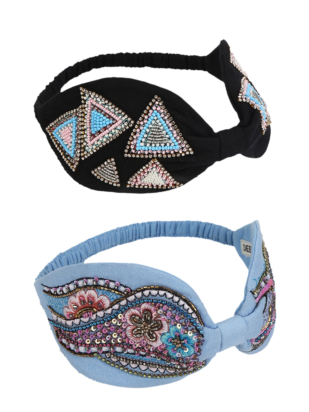 

DEEBACO Women Set of 2 Black And Blue Embellished Headband