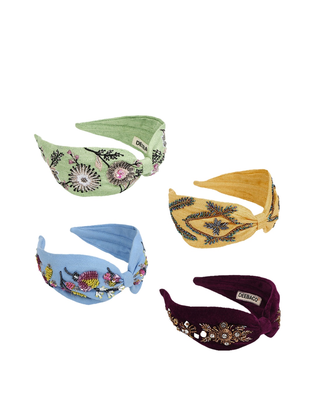 

DEEBACO Women Green & Yellow Set of 4 Embellished Hairband