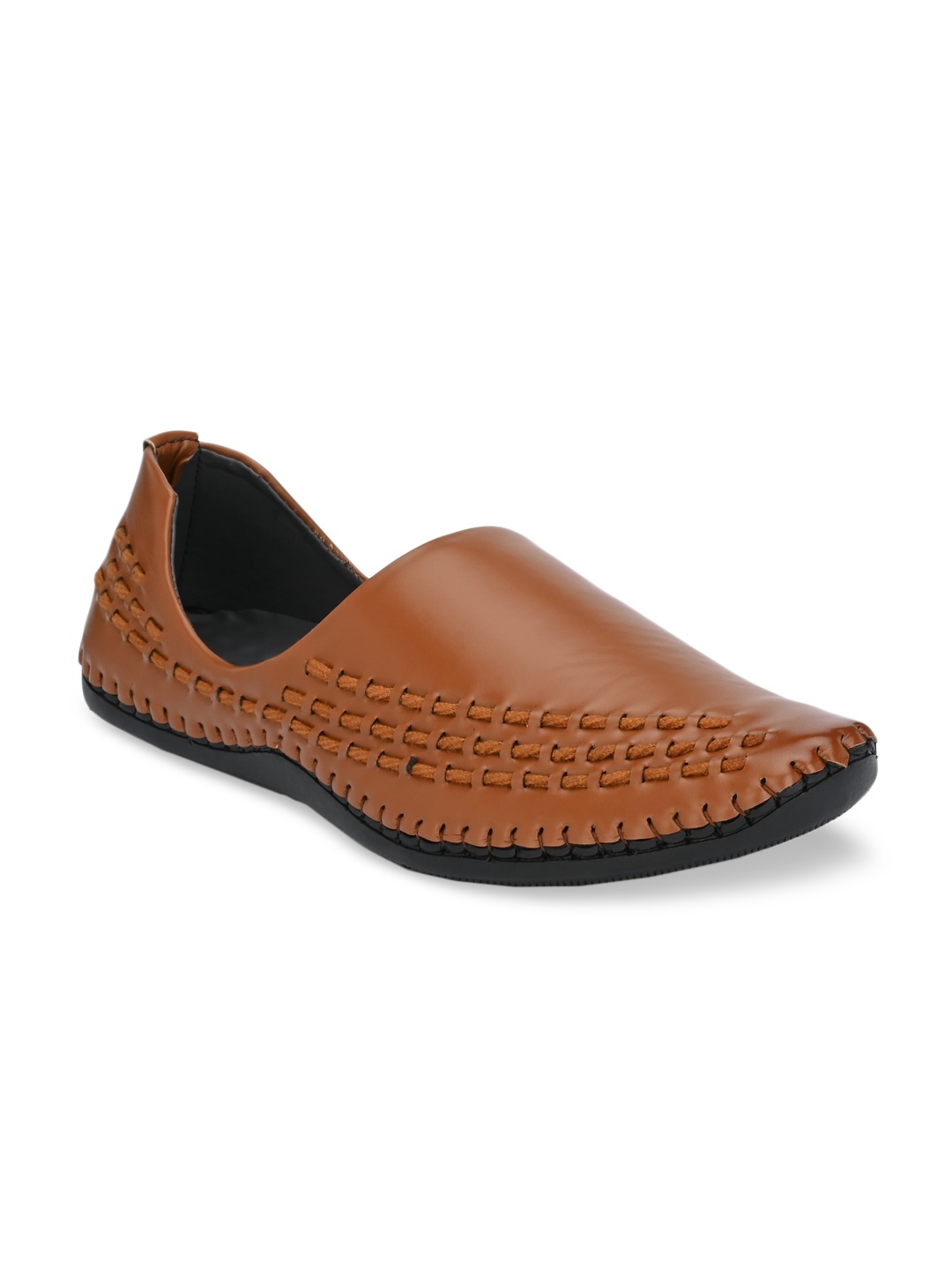 

AfroJack Men Tan Woven Design Slip-On Sneakers