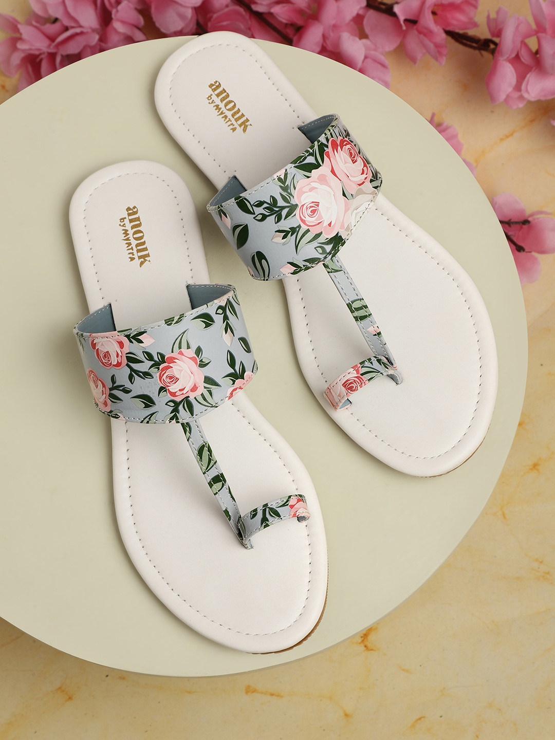 

Anouk Women Blue Printed T-Strap Flats