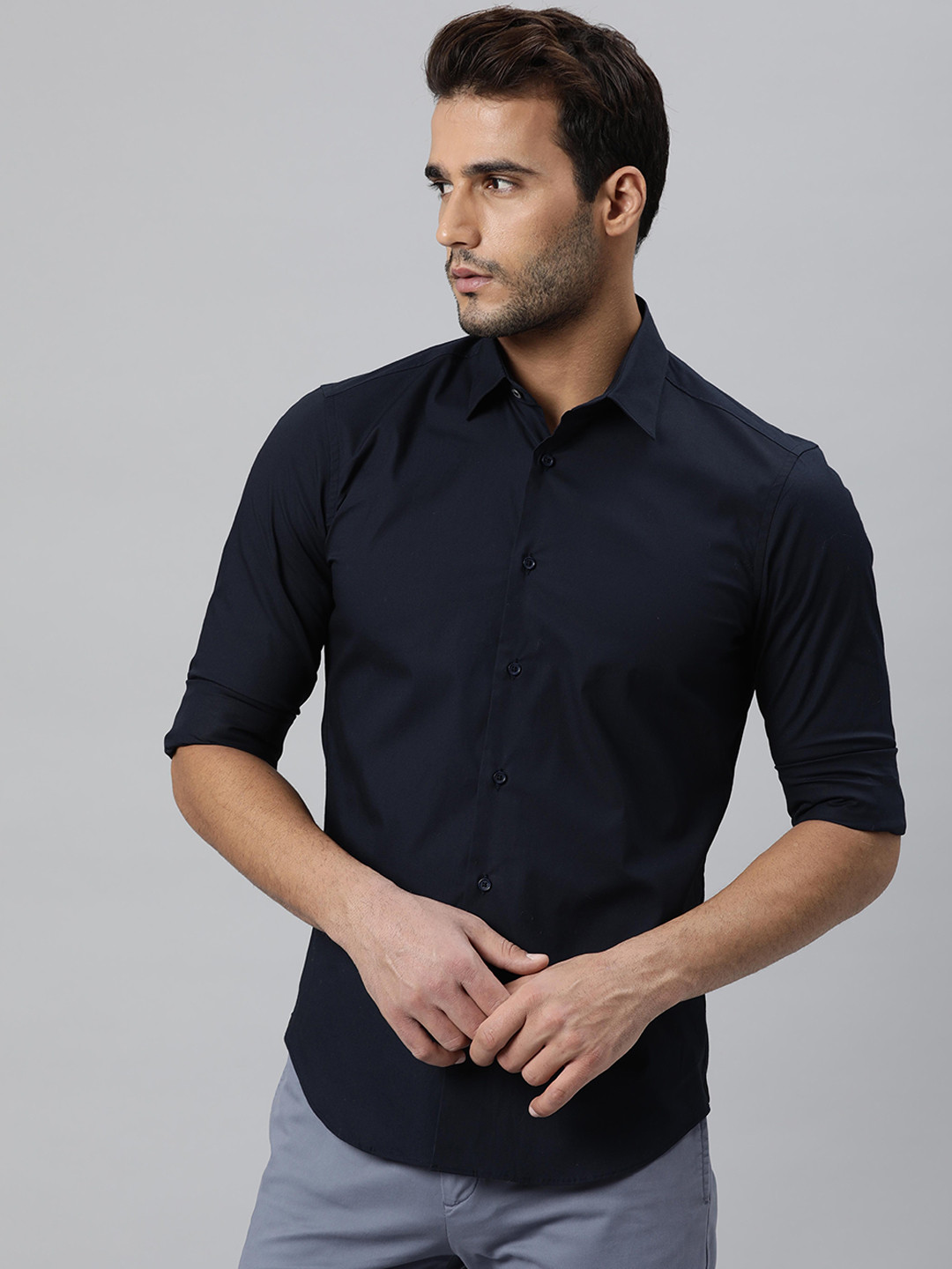 

RARE RABBIT Men Navy Blue Slim Fit Opaque Linen Casual Shirt