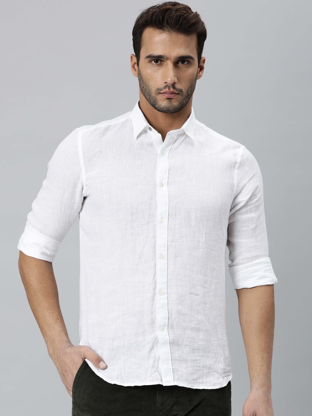 

RARE RABBIT Men White Slim Fit Opaque Linen Casual Shirt