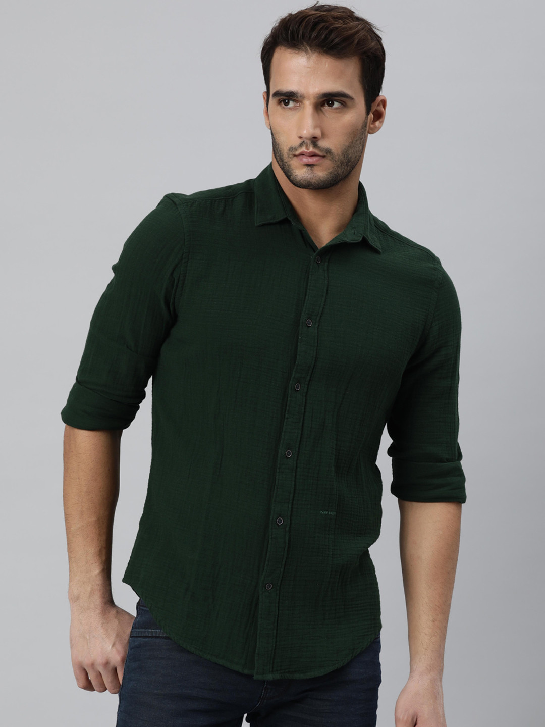 

RARE RABBIT Men Green Slim Fit Opaque Cotton Casual Shirt