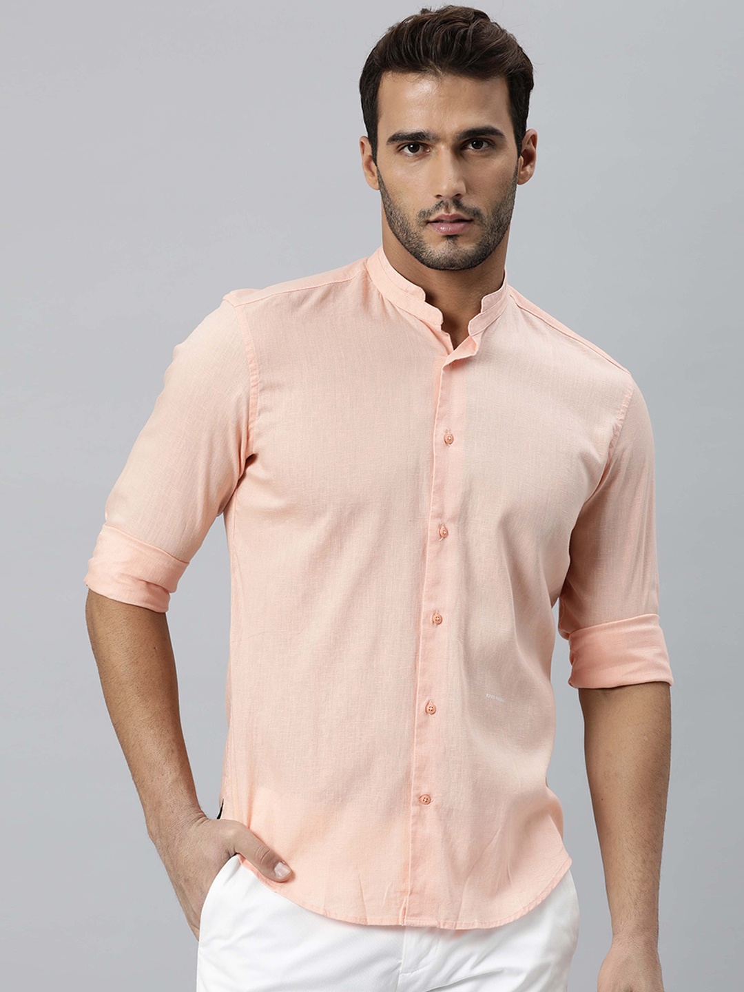 

RARE RABBIT Men Peach-Coloured Slim Fit Opaque Casual Shirt