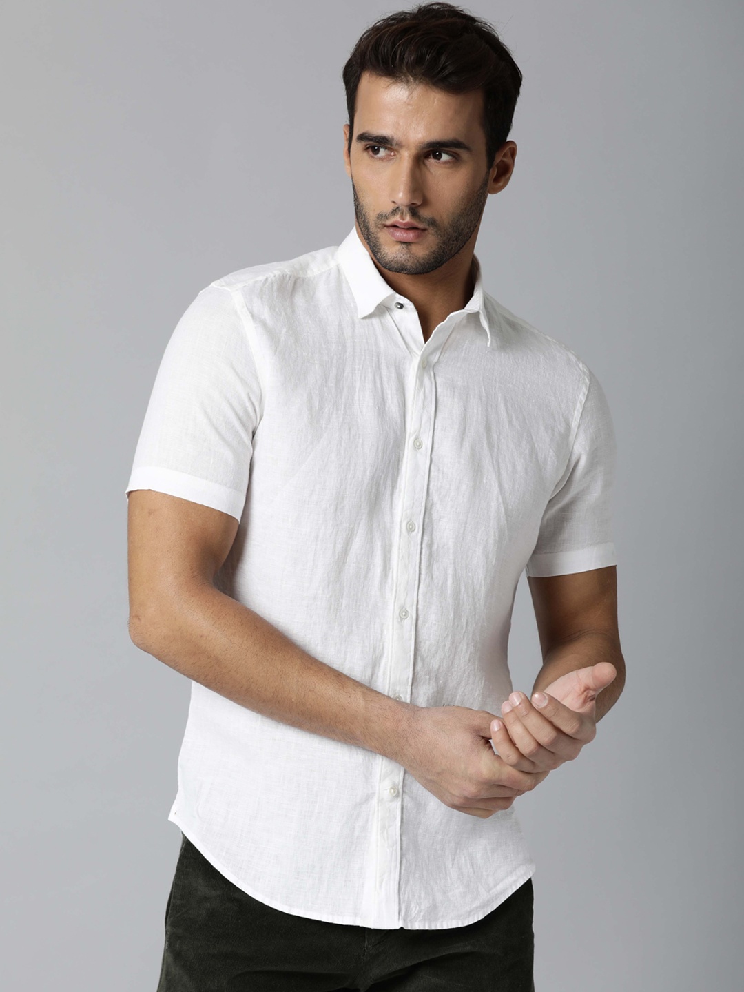 

RARE RABBIT Men White Slim Fit Opaque Linen Casual Shirt
