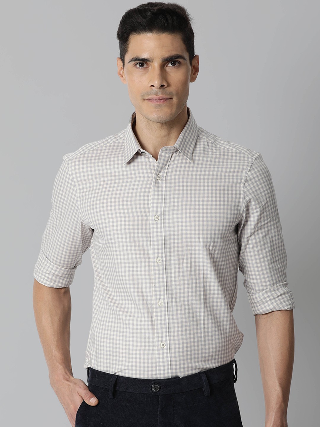 

RARE RABBIT Men Churn Slim Fit Opaque Micro Checked Cotton Shirt, Off white