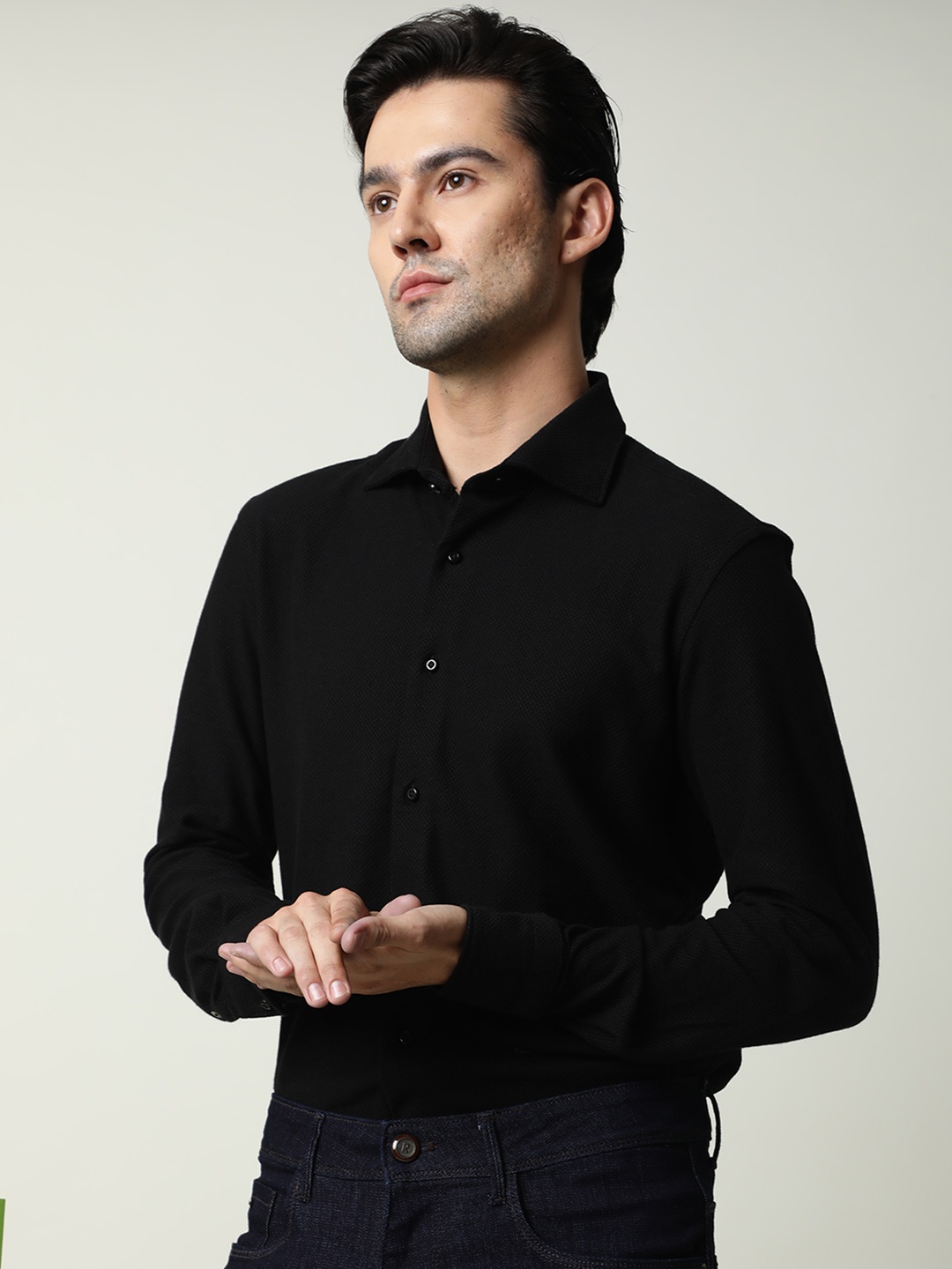 

RARE RABBIT Men Venizia Slim Fit Opaque Cotton Shirt, Black