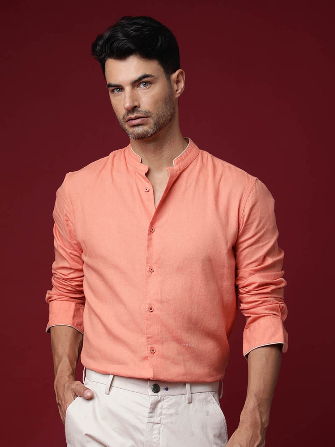 

RARE RABBIT Men Peach-Coloured Slim Fit Opaque Casual Shirt