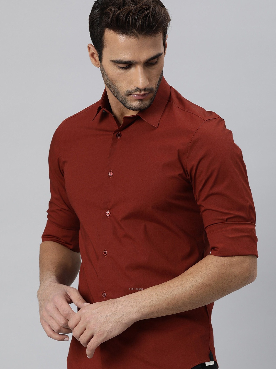

RARE RABBIT Men Neutrons Slim Fit Opaque Cotton Shirt, Rust