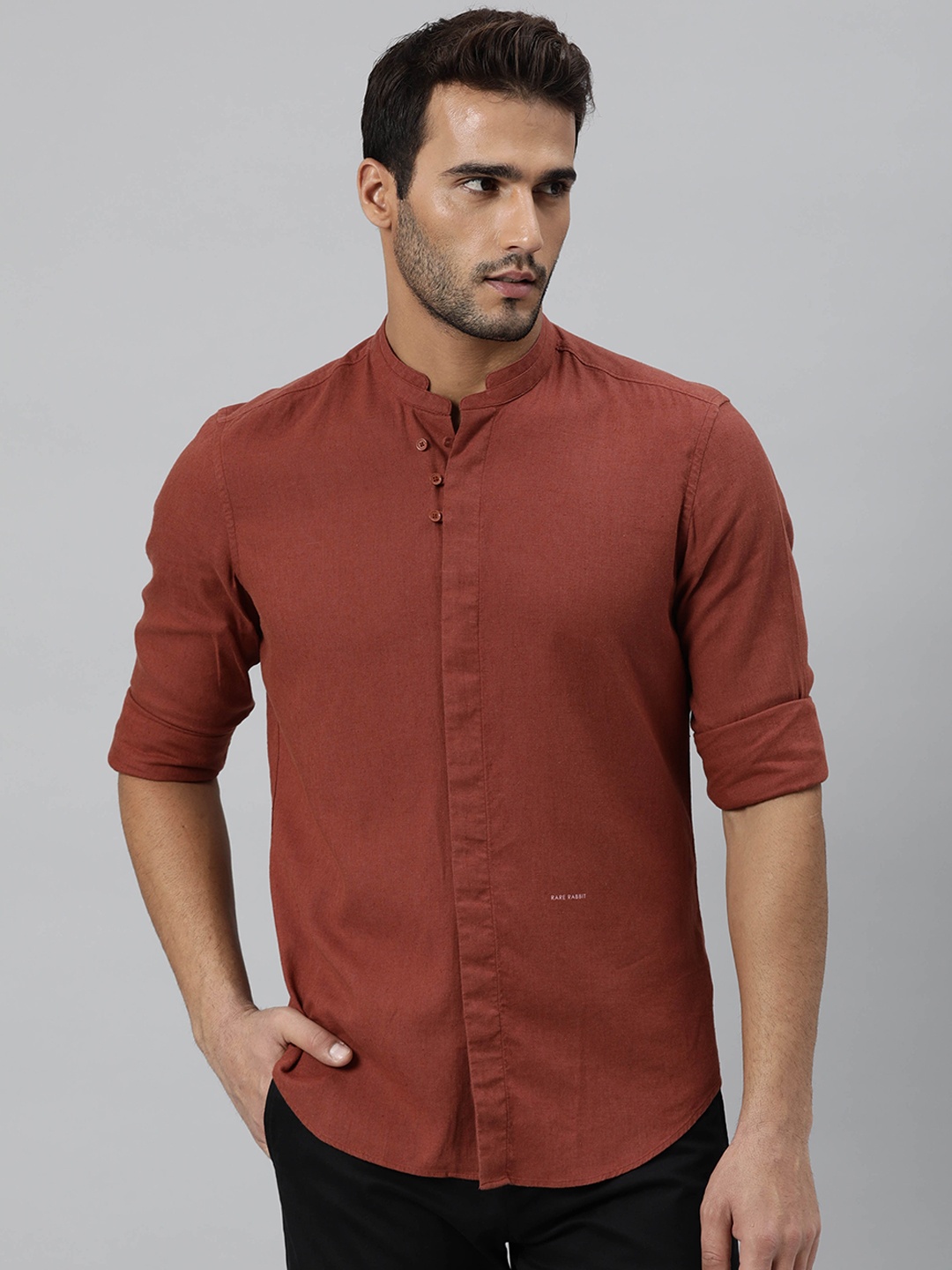 

RARE RABBIT Men Throne-2 Slim Fit Opaque Linen Shirt, Rust