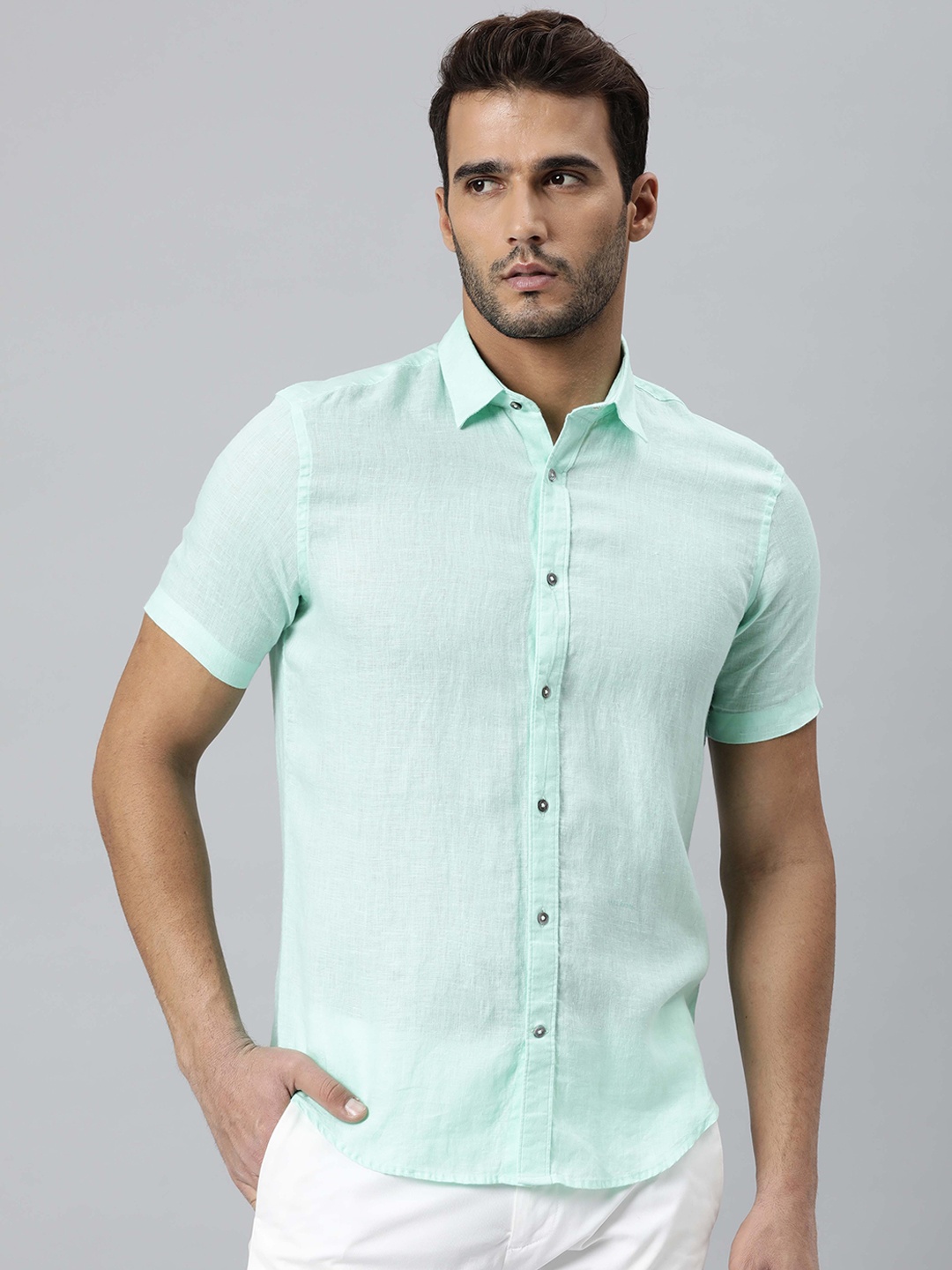 

RARE RABBIT Men Expro Slim Fit Opaque Linene Shirt, Green