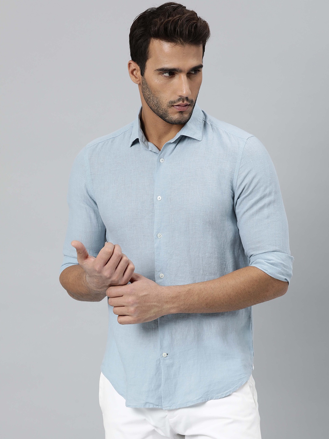

RARE RABBIT Men Blue Slim Fit Opaque Cotton Casual Shirt