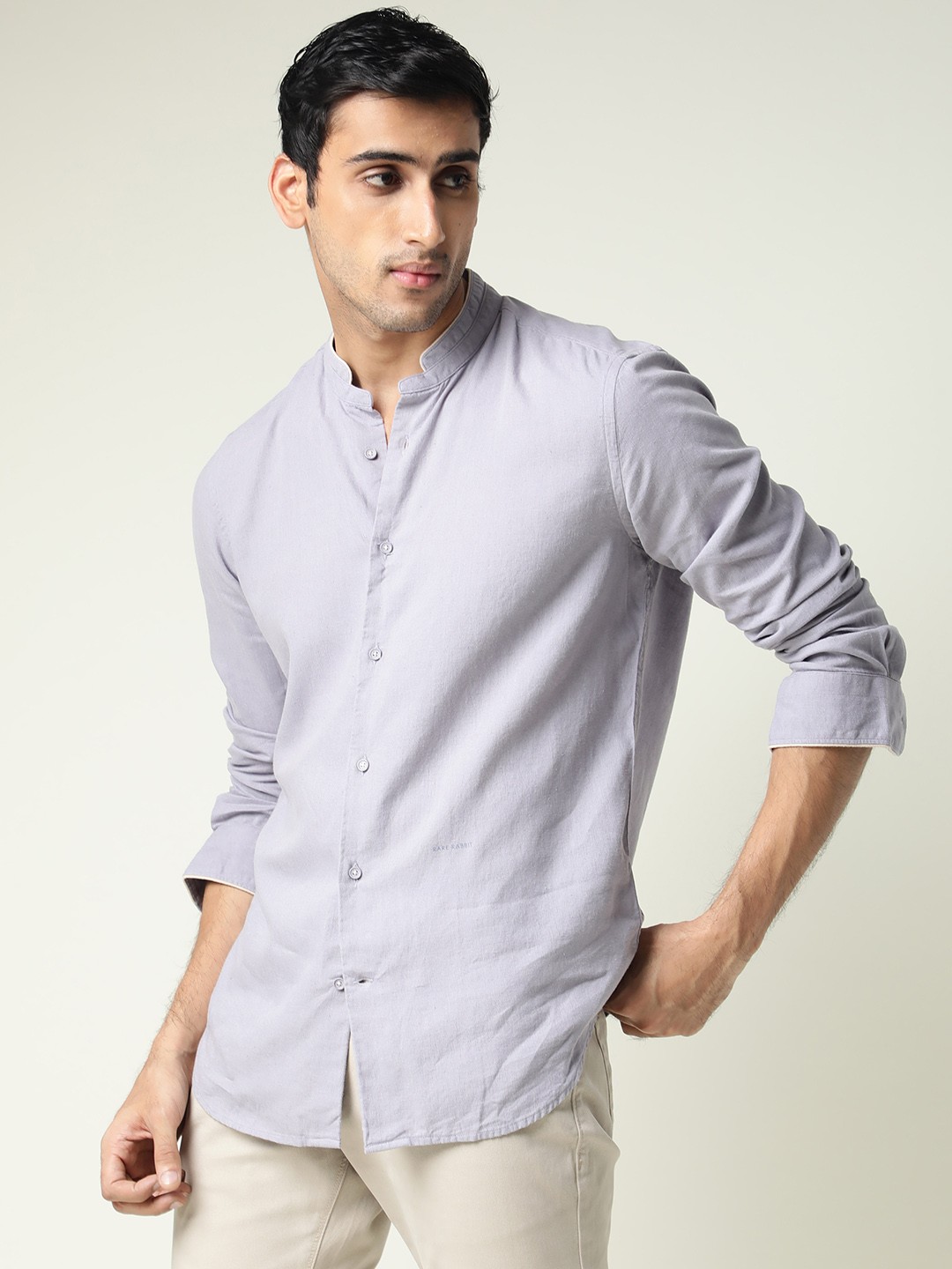 

RARE RABBIT Men Manderin Slim Fit Opaque Shirt, Lavender