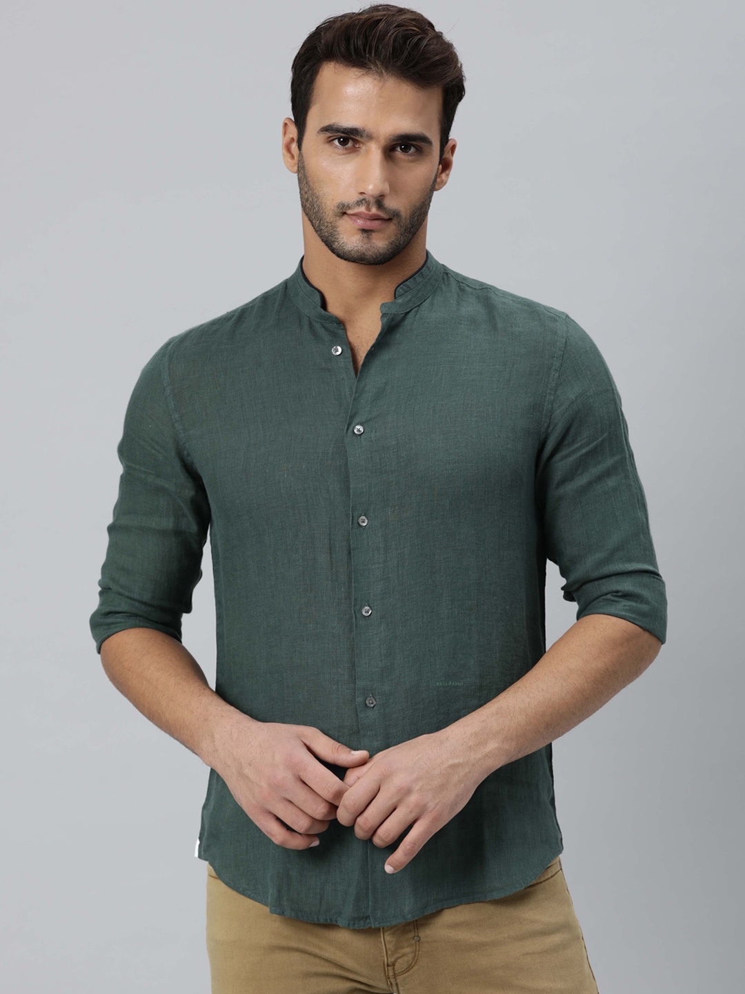 

RARE RABBIT Men Green Slim Fit Opaque Linen Casual Shirt