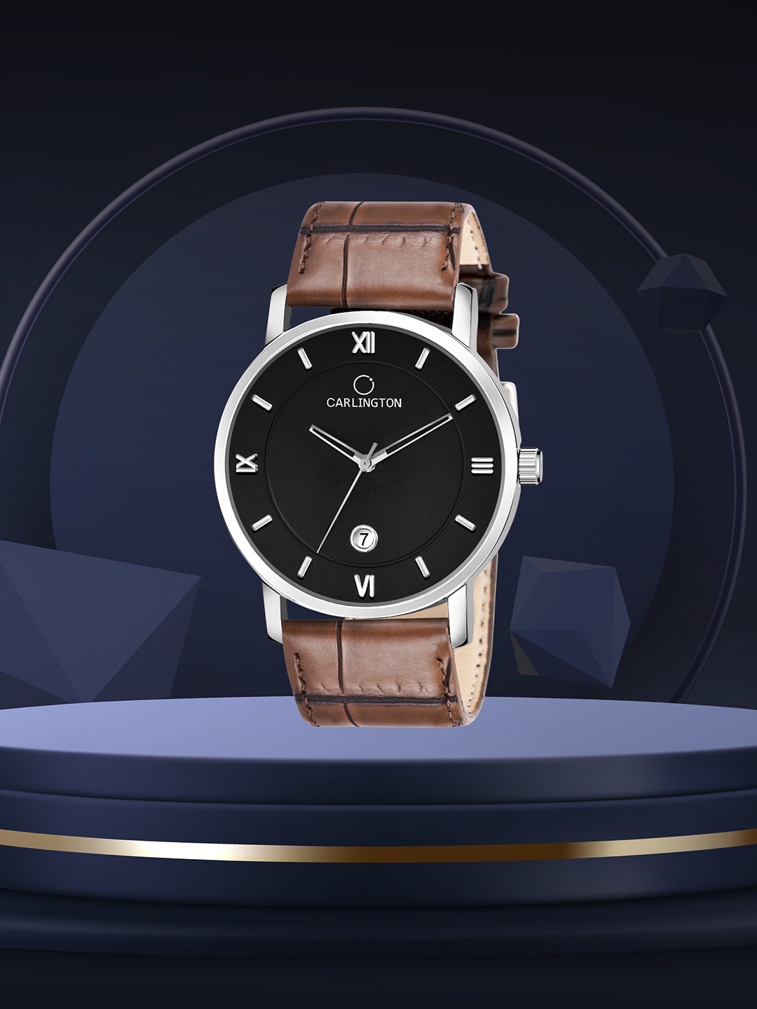 

CARLINGTON Black Printed Dial & Brown Leather Analogue Watch Carlington G02 Leather Brown