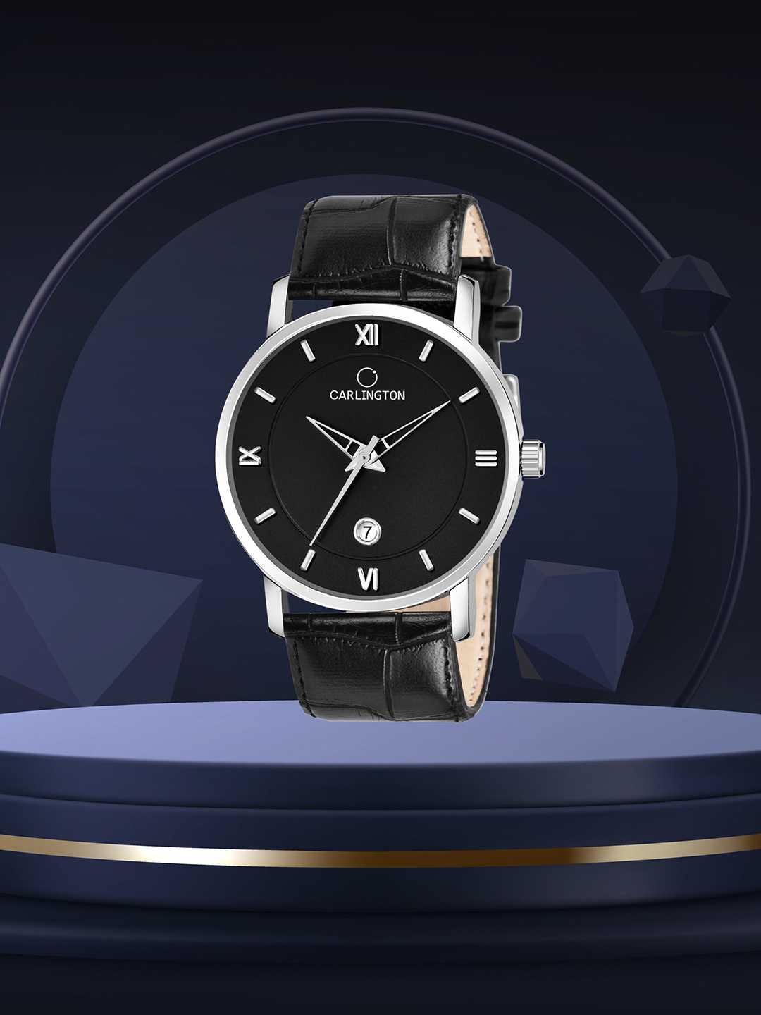 

CARLINGTON Men Black Dial & Black Leather Textured Straps Analogue Watch G02