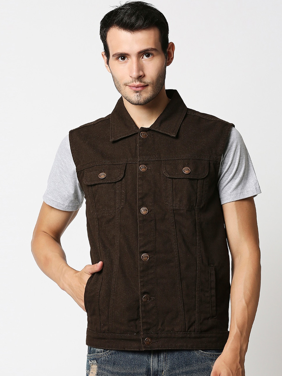 

High Star Men Brown Denim Jacket