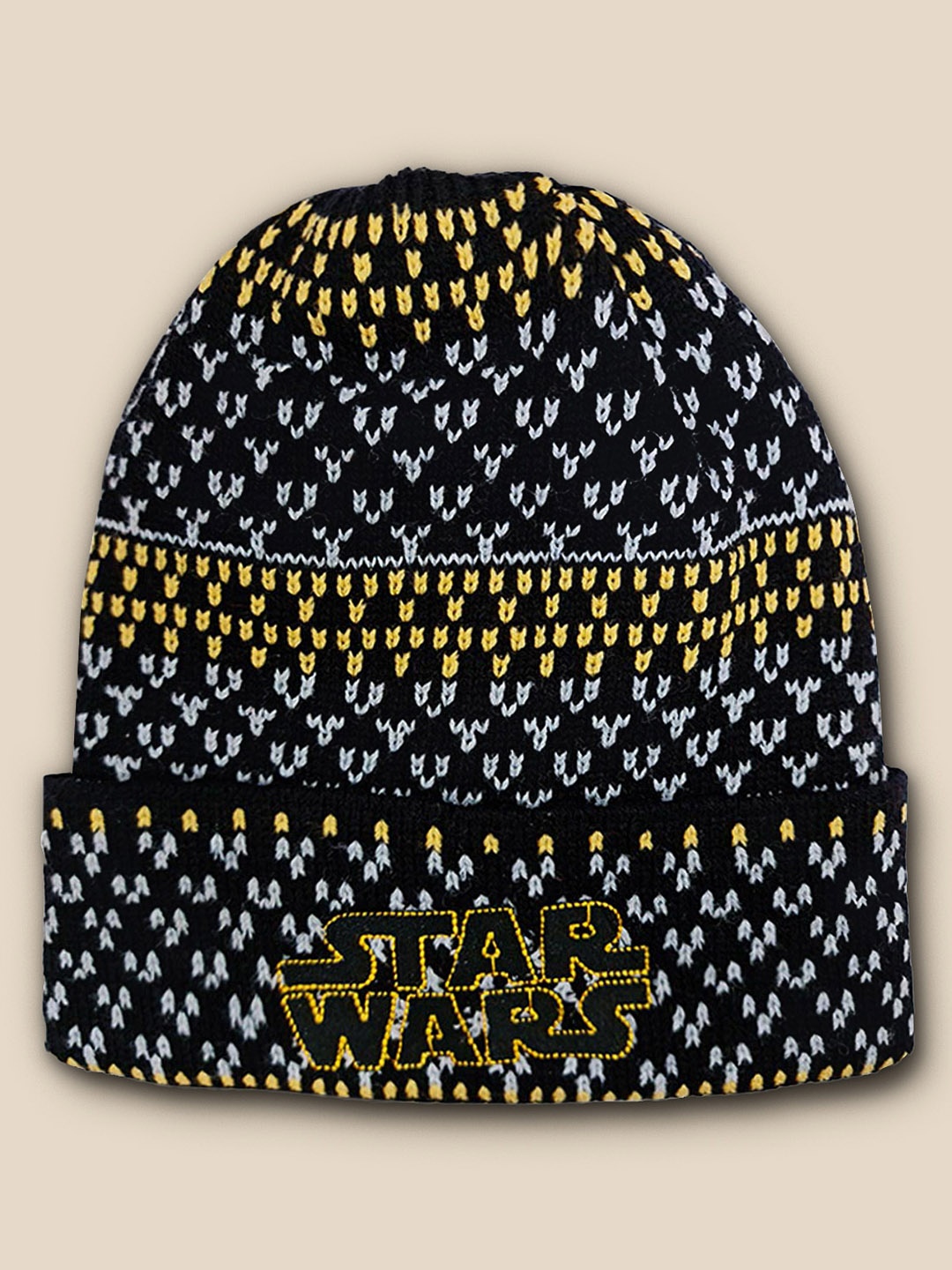 

Free Authority Men Black & Yellow Star Wars Featured Self Design Beanie
