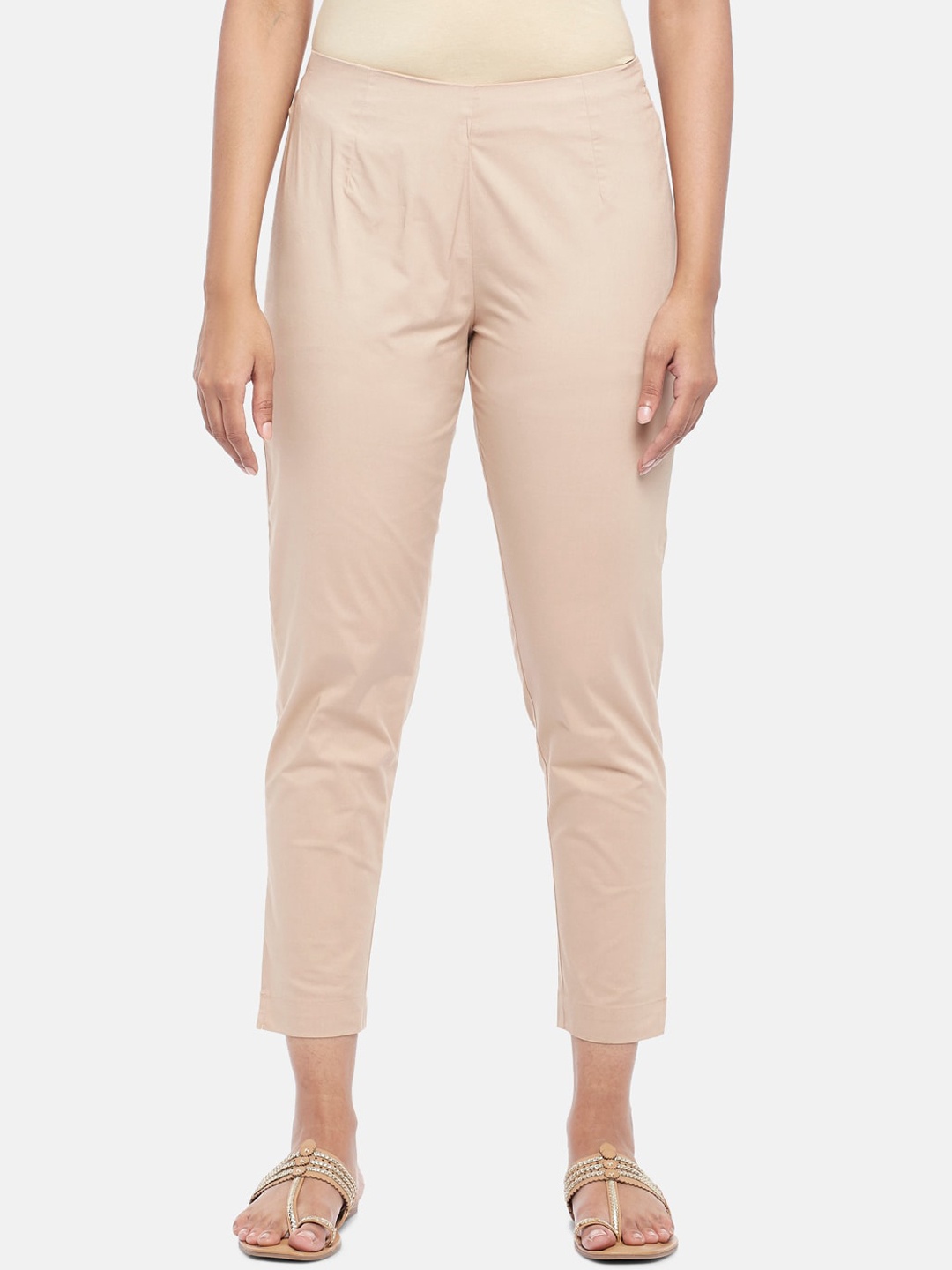 

RANGMANCH BY PANTALOONS Women Beige Cigarette Trousers