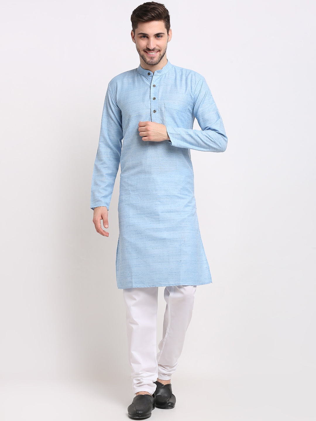 

Jompers Men Blue Pleated Pure Cotton Kurta with Pyjamas