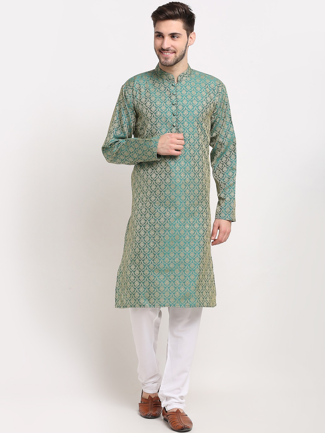 

Jompers Men Green Printed Regular Kurta with Pyjamas