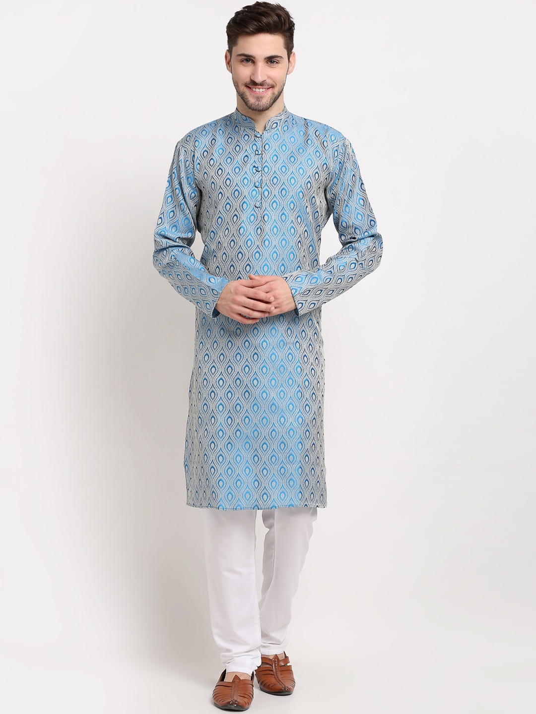

Jompers Men Turquoise Blue Regular Kurta with Churidar