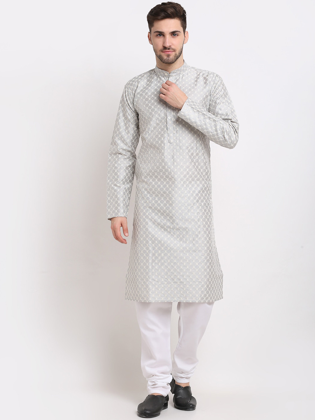 

Jompers Men Grey Regular Dupion Silk Kurta with Churidar