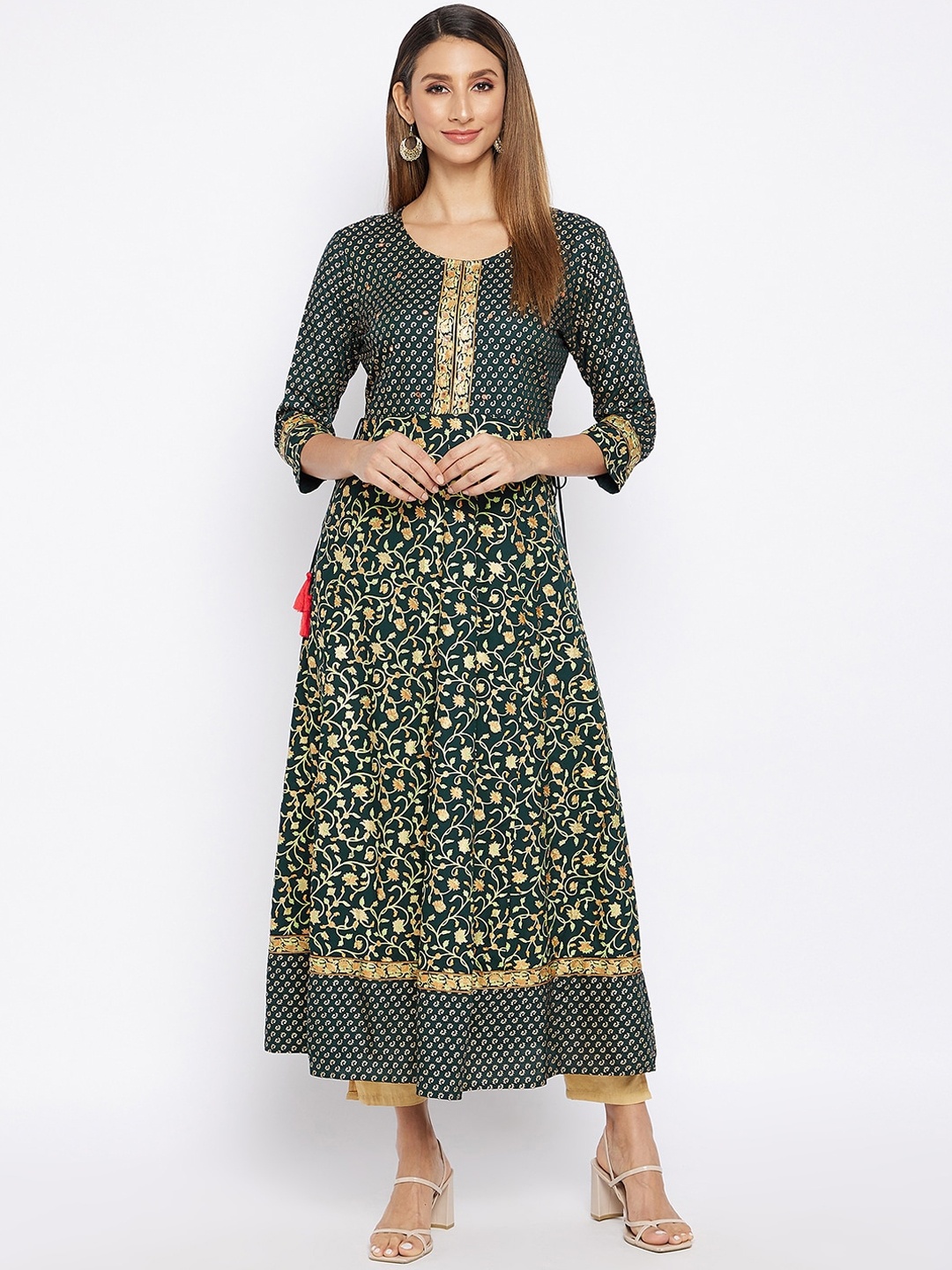 

Prakhya Women Green & Beige Floral Printed Anarkali Kurta